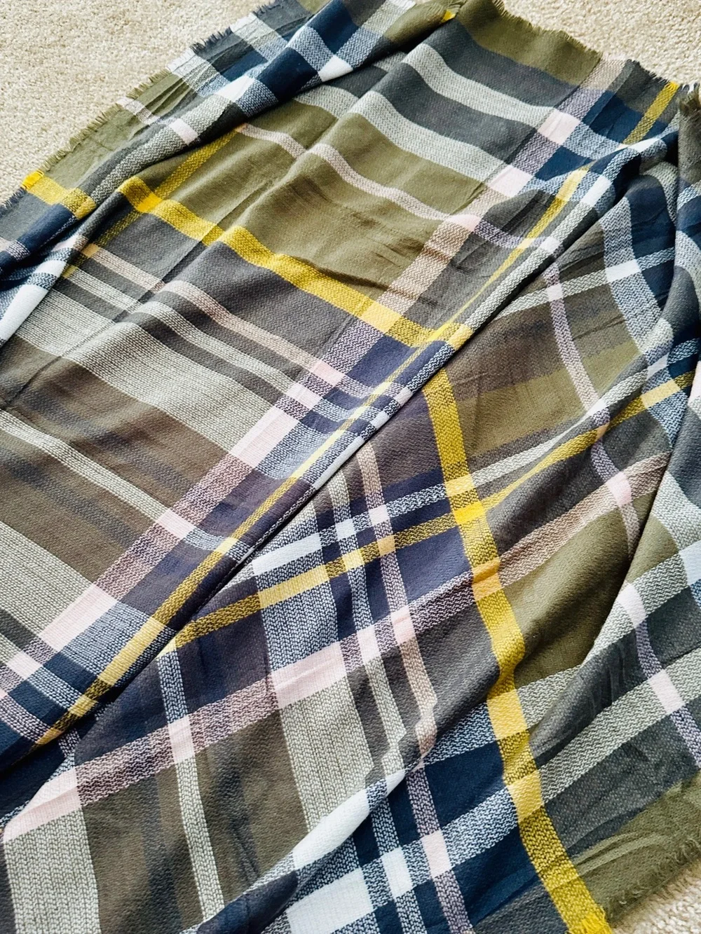 Grey, Gold and Pink Plaid Lightweight Scarf - Women's Fashion Wrap